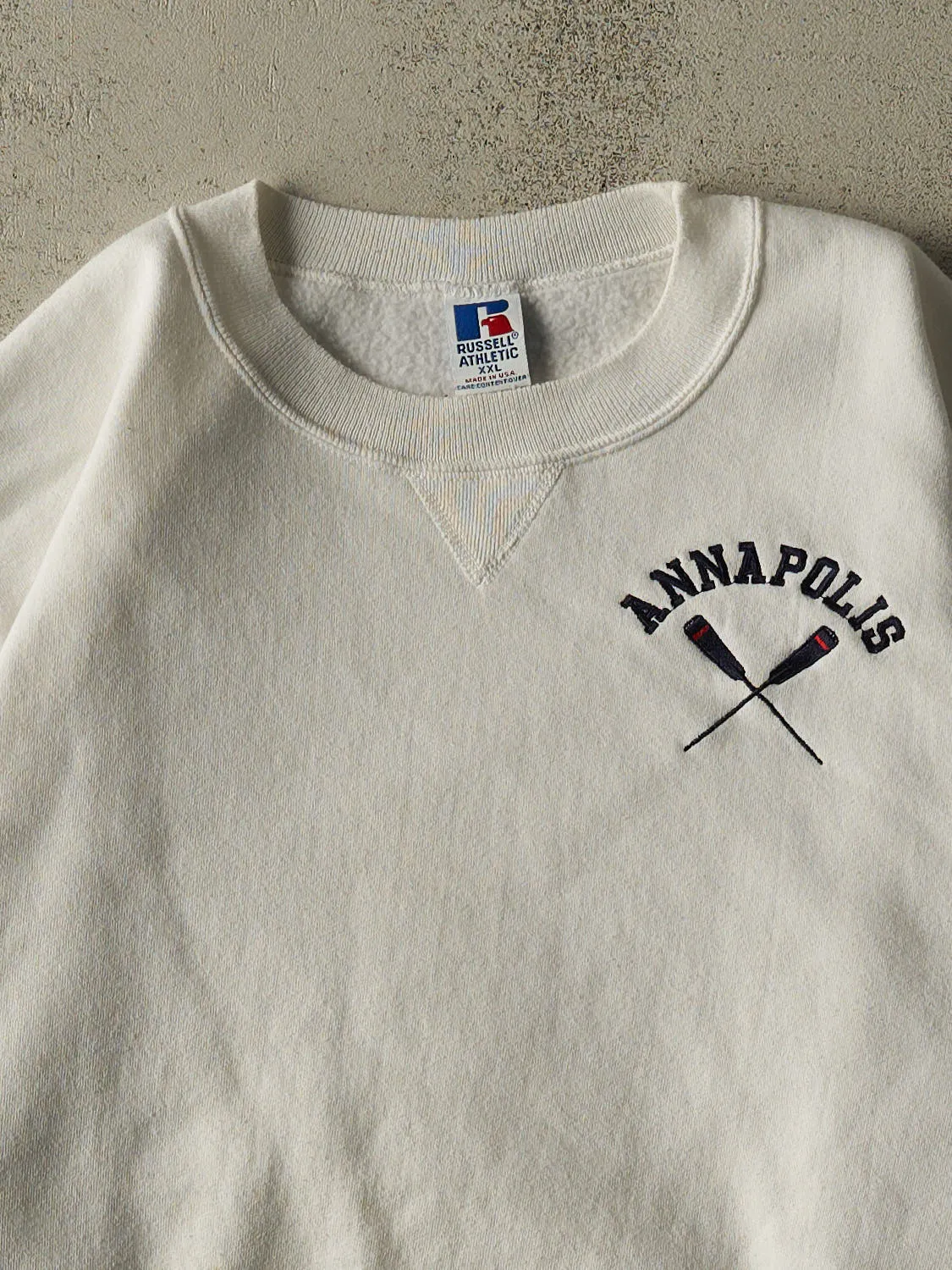 Vintage 90s White Russell Athletic Annapolis Crewneck (XL/XXL) sold by Rebalance Vintage product image thumbnail 2