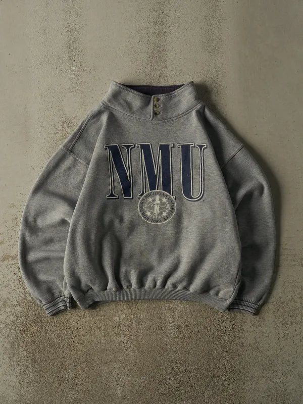 Vintage 90s Grey Northern Michigan University Quarter Button Sweater (M/L) made by Rebalance Vintage