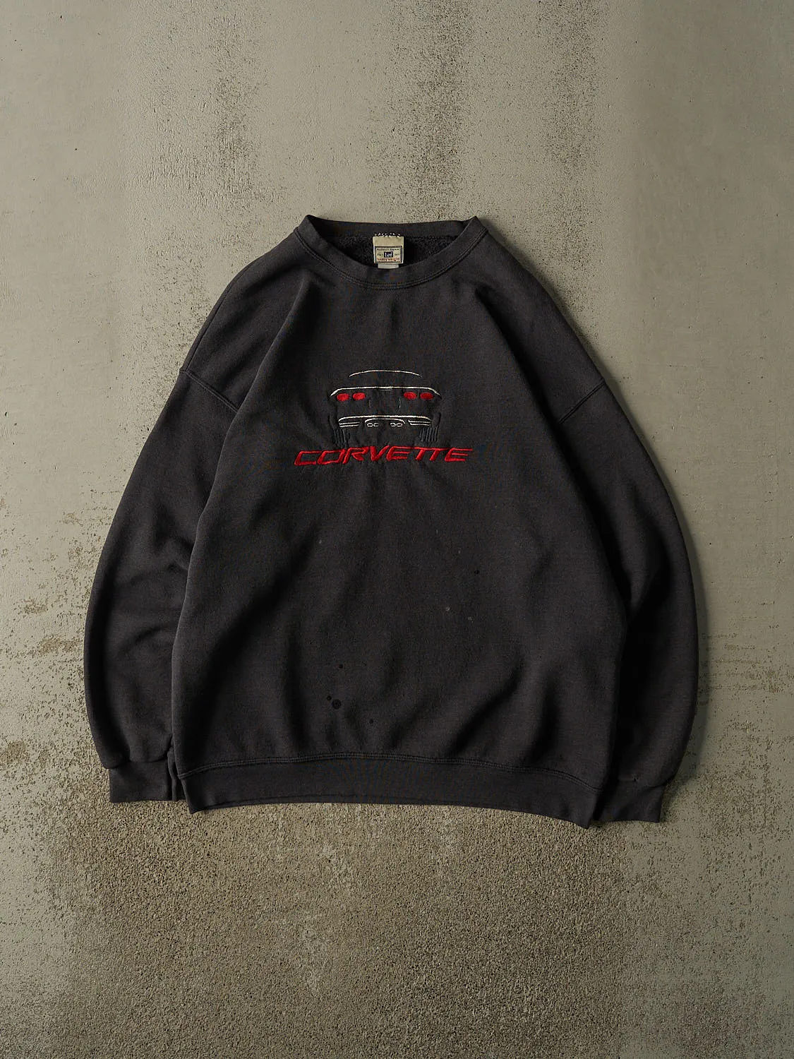Vintage 90s Charcoal Grey Chevrolet Corvette Embroidered Crewneck (XL) sold by Rebalance Vintage