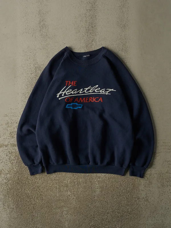 Vintage 80s Navy Blue Chevrolet The Heartbeat of America Crewneck (M) made by Rebalance Vintage
