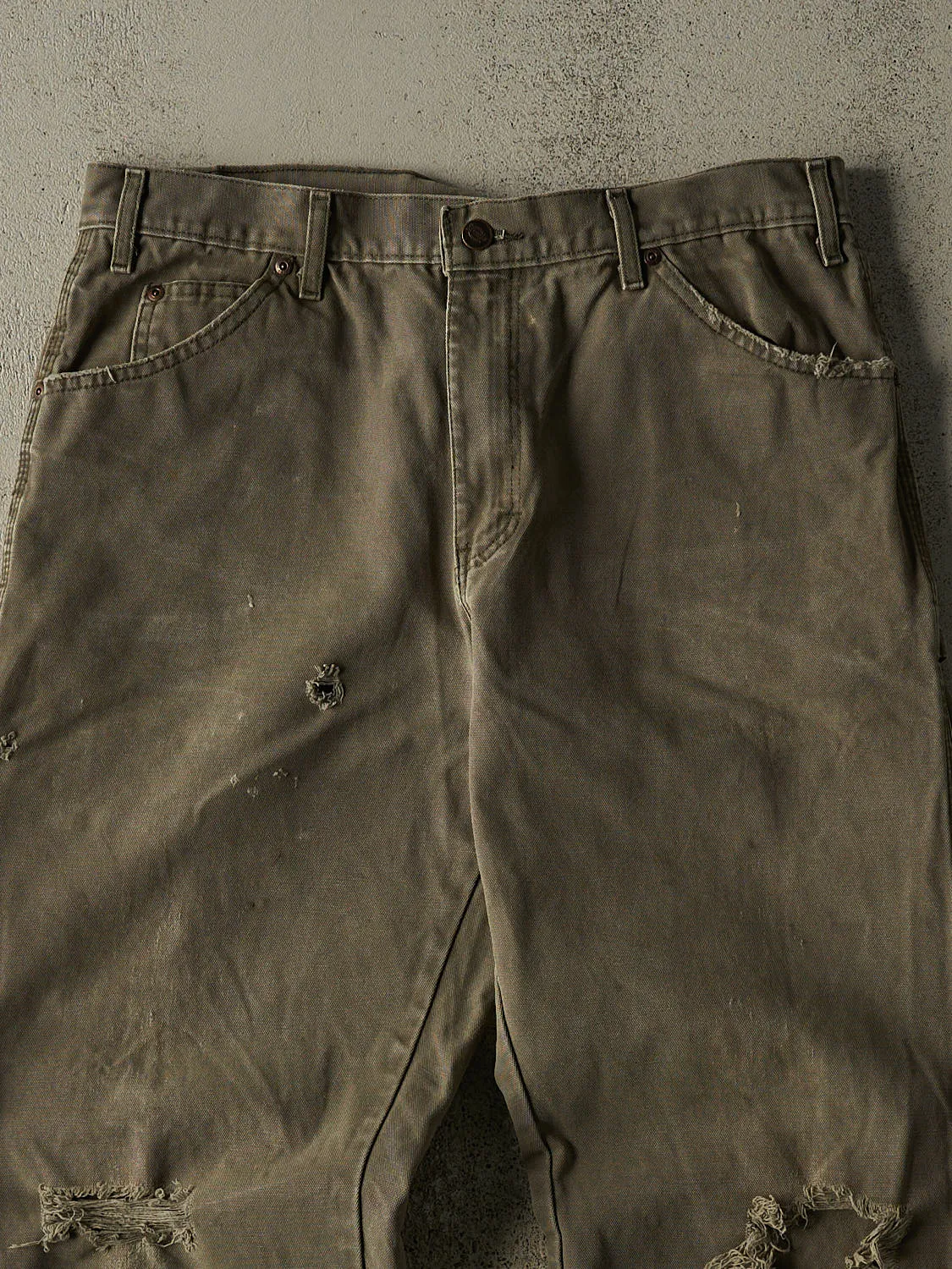 Vintage 90s Sun Faded Green Dickies Carpenter Pants (34x30) sold by Rebalance Vintage product image thumbnail 4