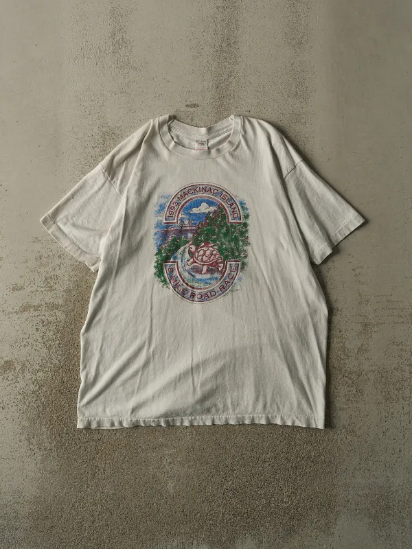 Vintage 90s Beige Mackinac Island 8 Mile Road Race Single Stitch Tee (XL) made by Rebalance Vintage