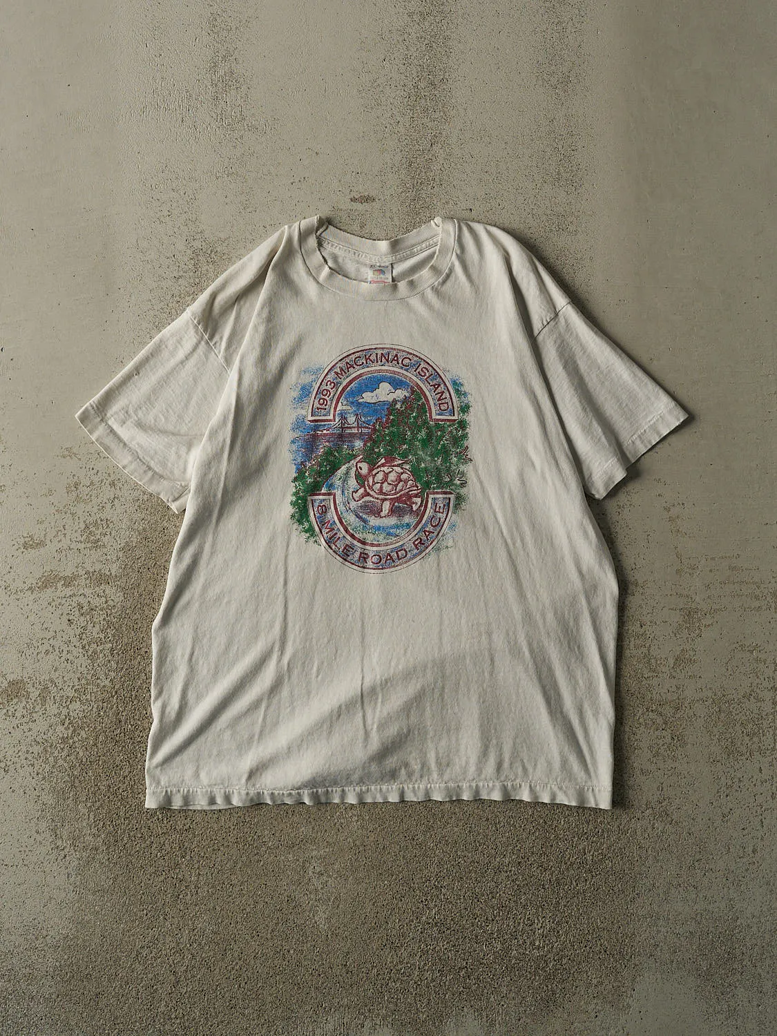 Vintage 90s Beige Mackinac Island 8 Mile Road Race Single Stitch Tee (XL) sold by Rebalance Vintage