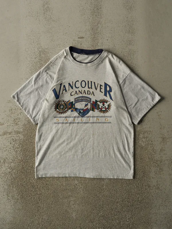 Vintage 90s Heather Grey Vancouver Sailing Double Neck Tee (S/M) made by Rebalance Vintage