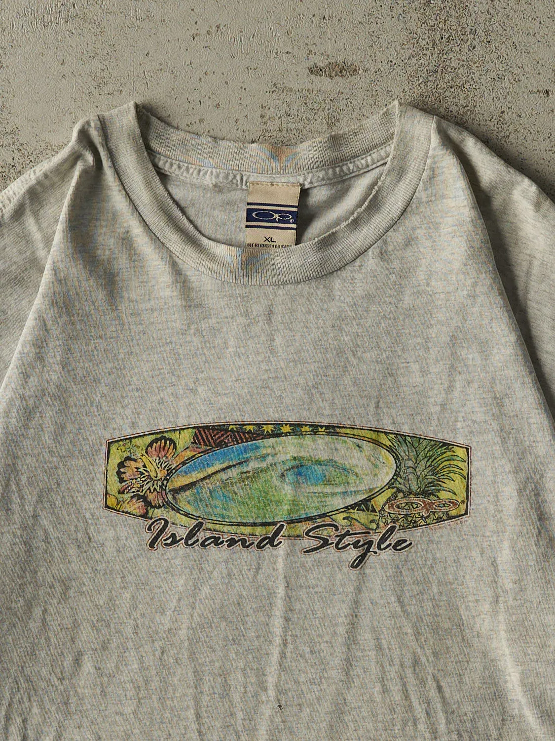Vintage 90s Heather Grey Ocean Pacific Tee (L/XL) sold by Rebalance Vintage product image thumbnail 2