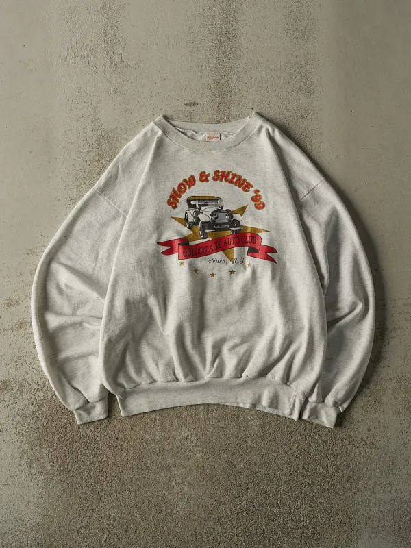 Vintage 99' Heather Grey Golden Age Auto Club Crewneck (M/L) made by Rebalance Vintage