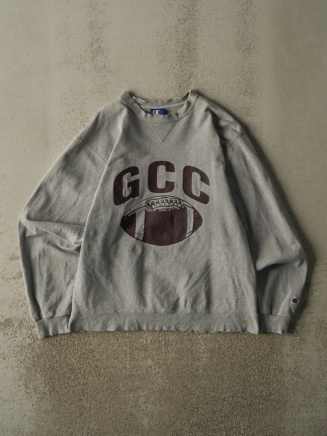Vintage 90s Grey Champion GCC Football Crewneck (M) sold by Rebalance Vintage