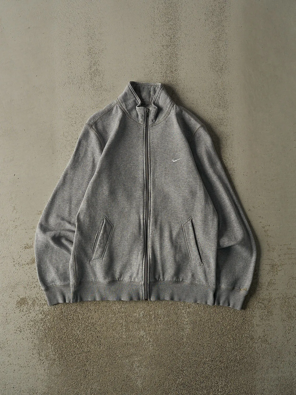 Vintage Y2K Grey Nike Swoosh Zip Up Sweater (S/M) sold by Rebalance Vintage
