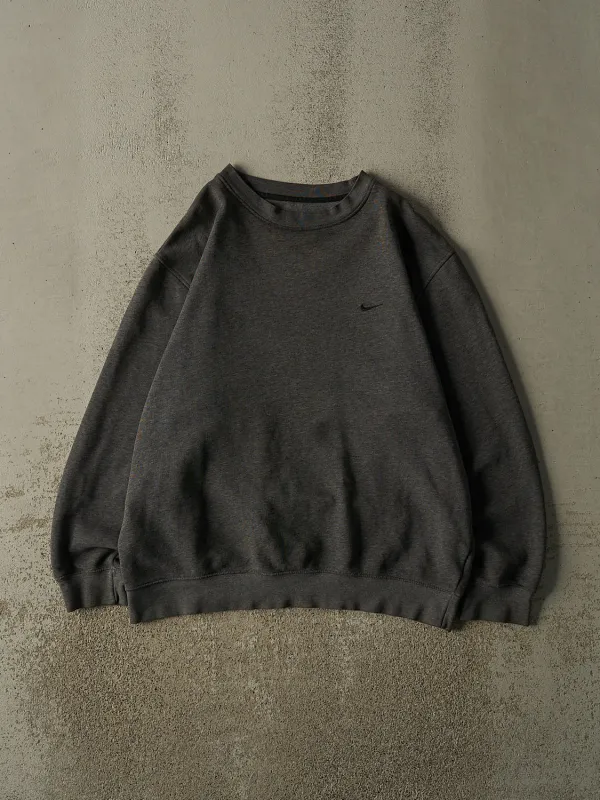 Vintage Y2K Charcoal Grey Nike Swoosh Crewneck (L/XL) made by Rebalance Vintage