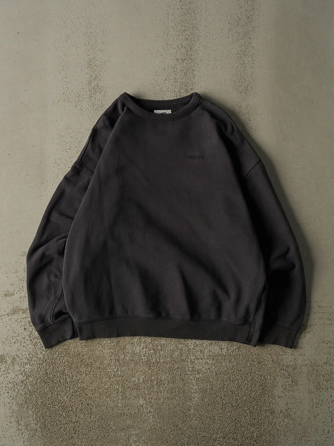 Vintage Y2K Charcoal Grey Roots Embroidered Crewneck (L/XL) sold by Rebalance Vintage