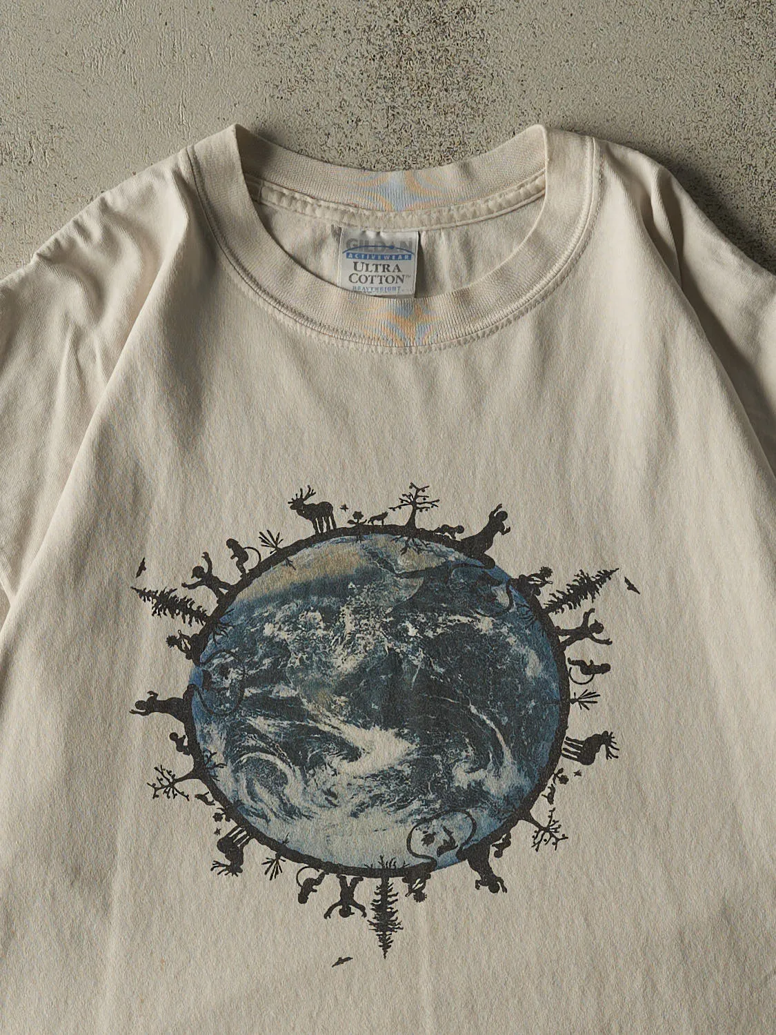 Vintage 90s Beige "Stop Listen Know" Global Justice Tee (L/XL) sold by Rebalance Vintage product image thumbnail 3