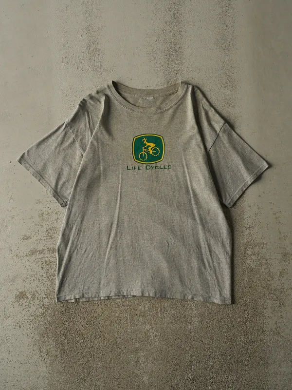 Vintage 90s Grey "Life Cycles" John Deere Spoof Tee (L) made by Rebalance Vintage