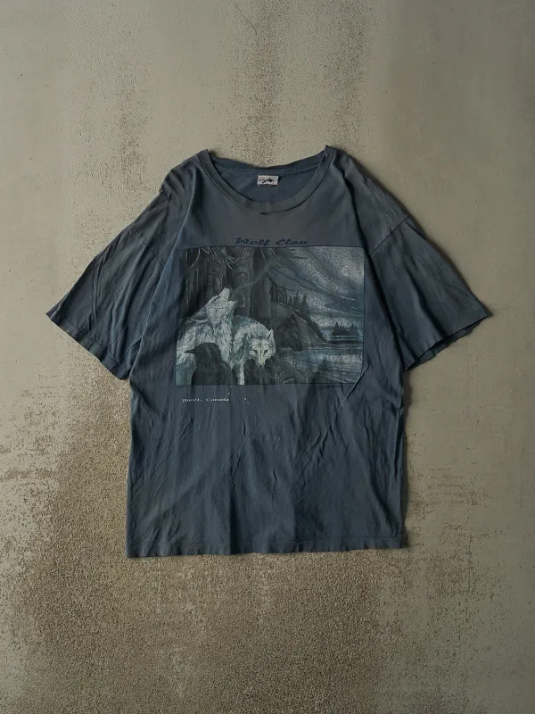 Vintage 90s Slate Blue Banff Wolf Clan Tee (XL/XXL) made by Rebalance Vintage