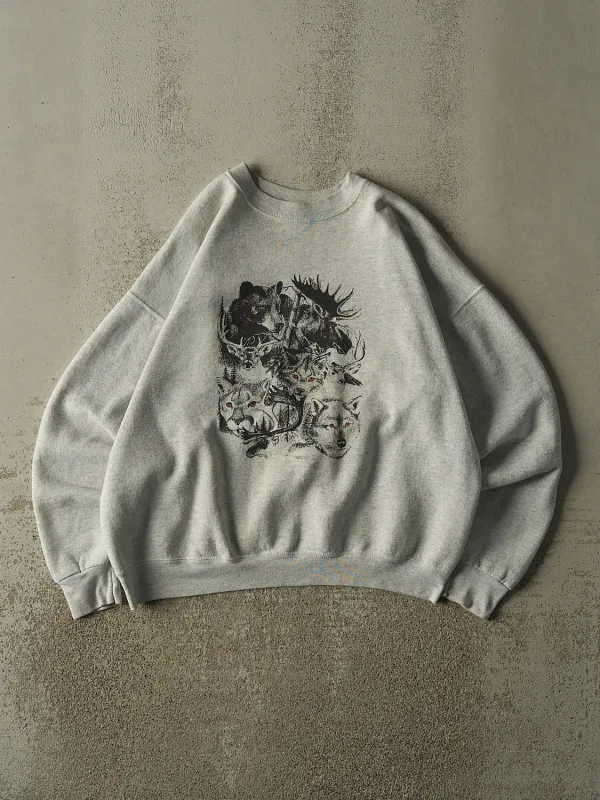 Vintage 90s Heather Grey Nature Crewneck (L/XL) made by Rebalance Vintage