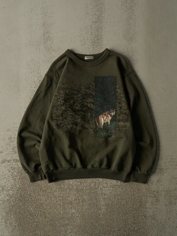 Vintage 90s Green Northern Elements Wolf Crewneck (M) made by Rebalance Vintage
