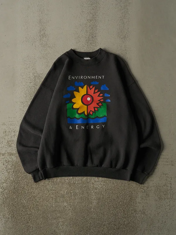 Vintage 90s Faded Black Environment & Energy Crewneck (M/L) made by Rebalance Vintage