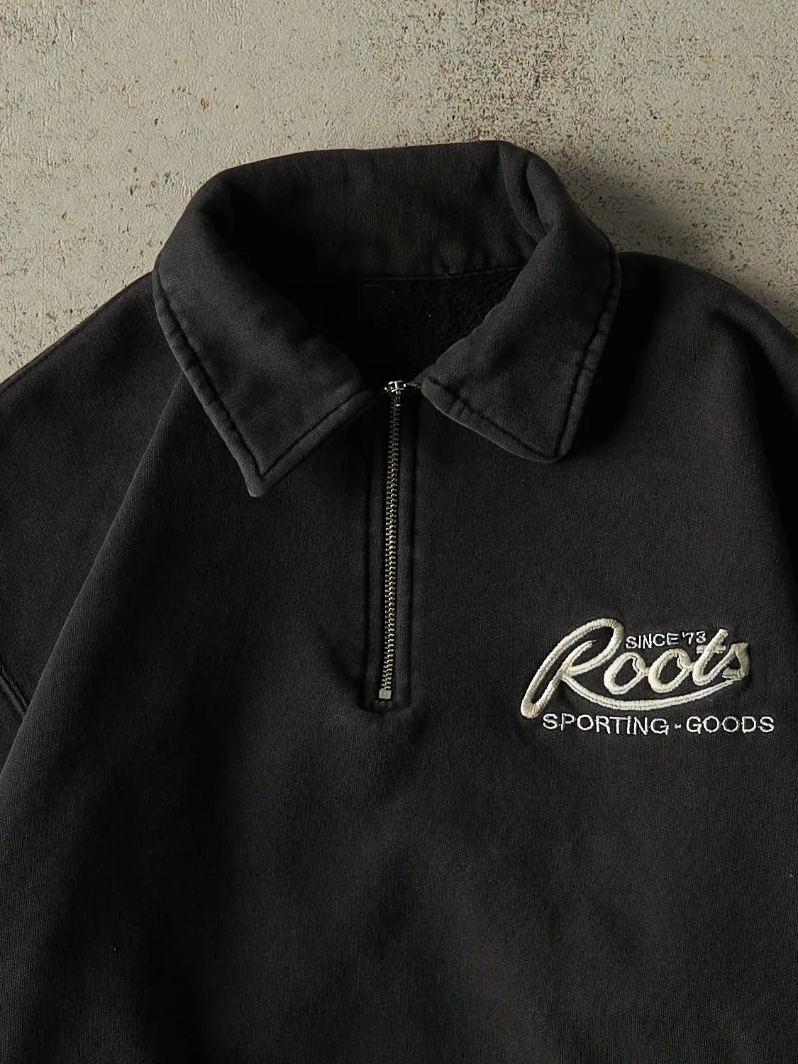 Vintage 90s Faded Black Roots Embroidered Quarter Zip Sweater (S/M) sold by Rebalance Vintage product image thumbnail 2