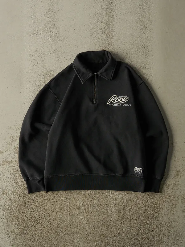 Vintage 90s Faded Black Roots Embroidered Quarter Zip Sweater (S/M) made by Rebalance Vintage