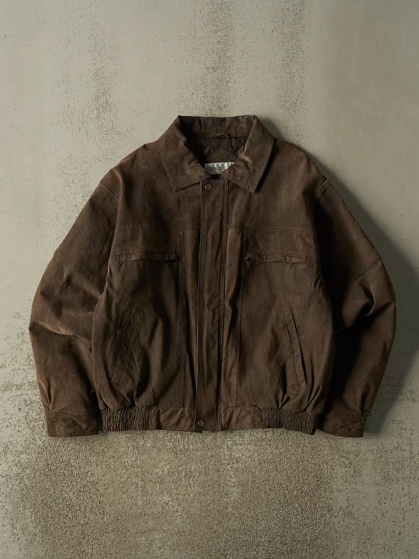 Vintage 90s Brown Suede Bomber Jacket (M/L) made by Rebalance Vintage