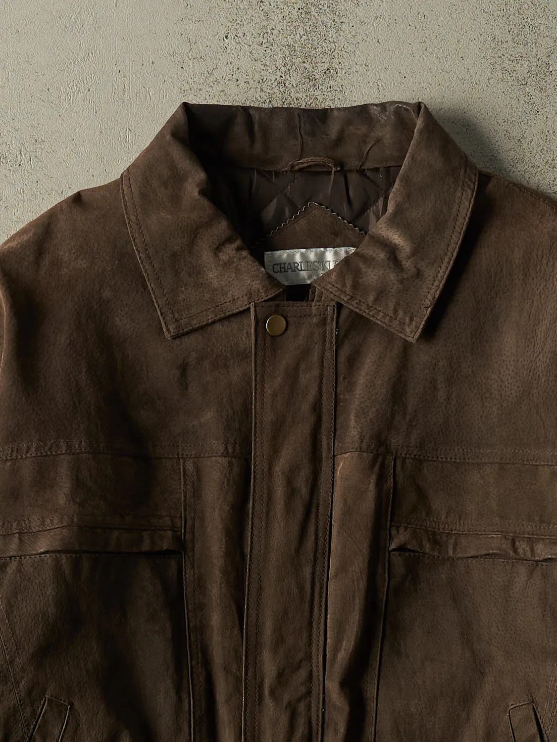 Vintage 90s Brown Suede Bomber Jacket (M/L) sold by Rebalance Vintage product image thumbnail 3