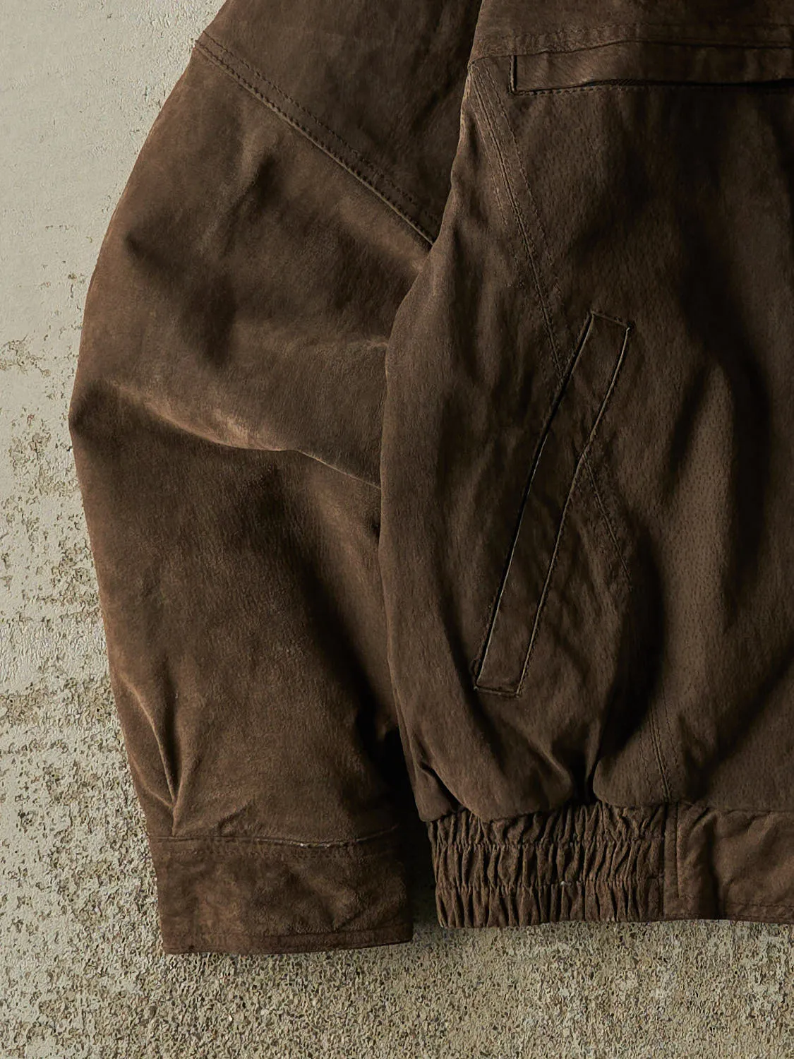 Vintage 90s Brown Suede Bomber Jacket (M/L) sold by Rebalance Vintage product image thumbnail 4