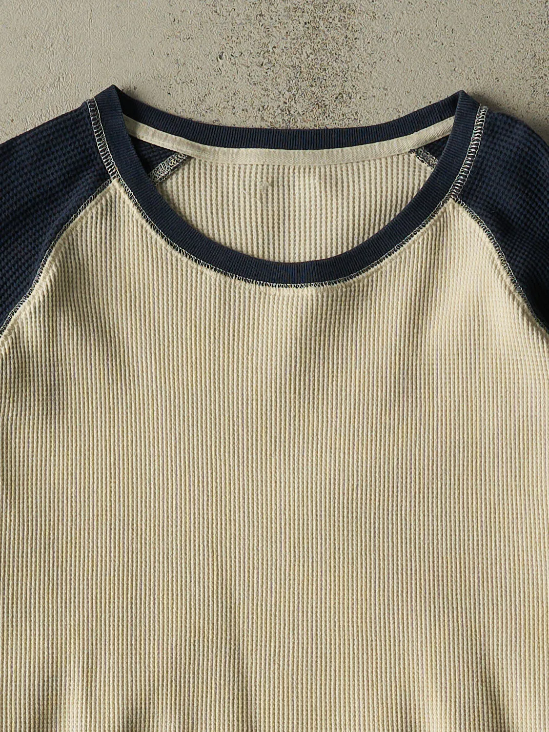 Vintage 90s Beige & Navy Raglan Thermal Long Sleeve (XL/XXL) sold by Rebalance Vintage product image thumbnail 2