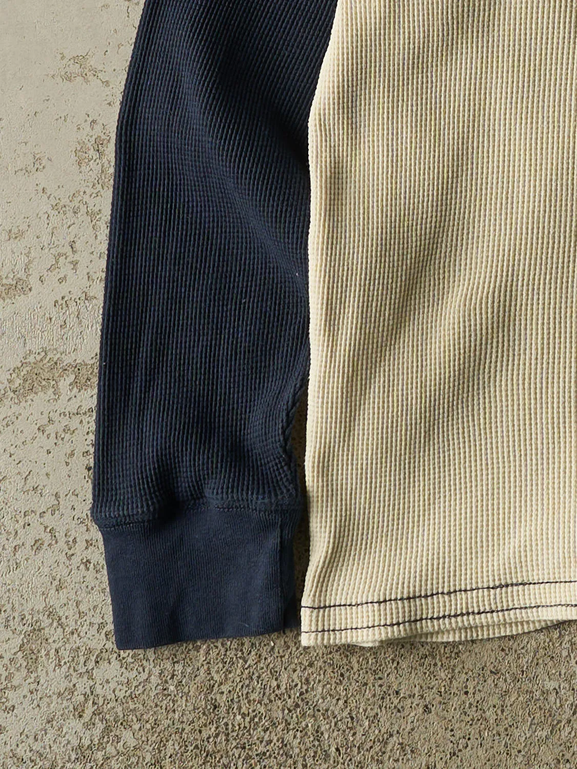 Vintage 90s Beige & Navy Raglan Thermal Long Sleeve (XL/XXL) sold by Rebalance Vintage product image thumbnail 3