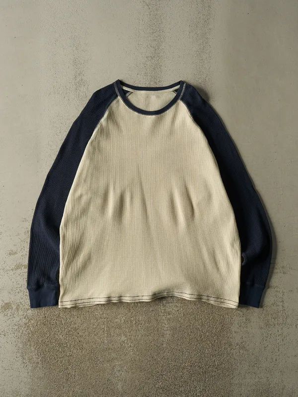 Vintage 90s Beige & Navy Raglan Thermal Long Sleeve (XL/XXL) made by Rebalance Vintage