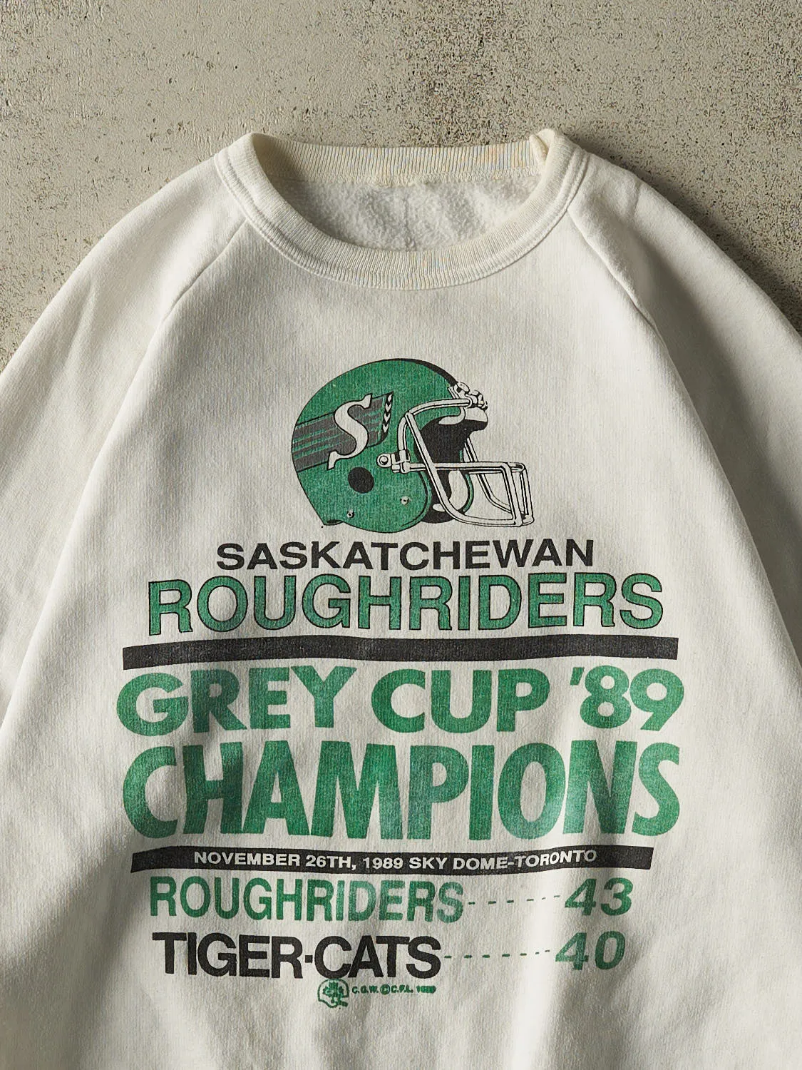 Vintage 89' White Saskatchewan Roughriders Grey Cup Champions Crewneck (S/M) sold by Rebalance Vintage product image thumbnail 2
