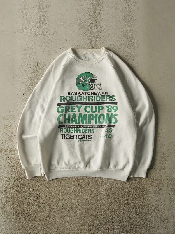 Vintage 89' White Saskatchewan Roughriders Grey Cup Champions Crewneck (S/M) made by Rebalance Vintage