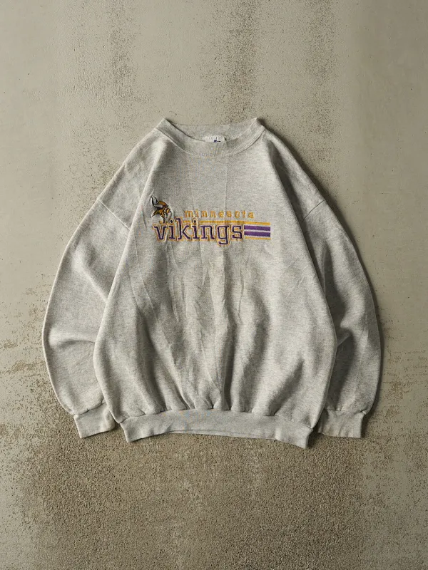 Vintage 90s Heather Grey Minnesota Vikings Embroidered Crewneck (M) made by Rebalance Vintage