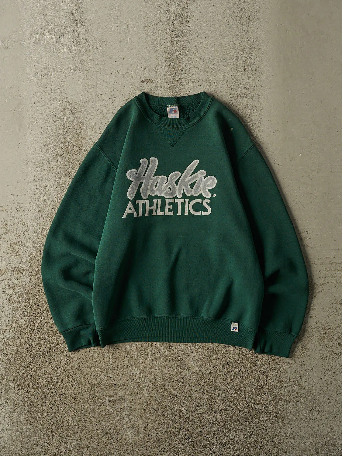 Vintage Y2K Green Russell Athletic Huskie Athletics Crewneck (XS) sold by Rebalance Vintage