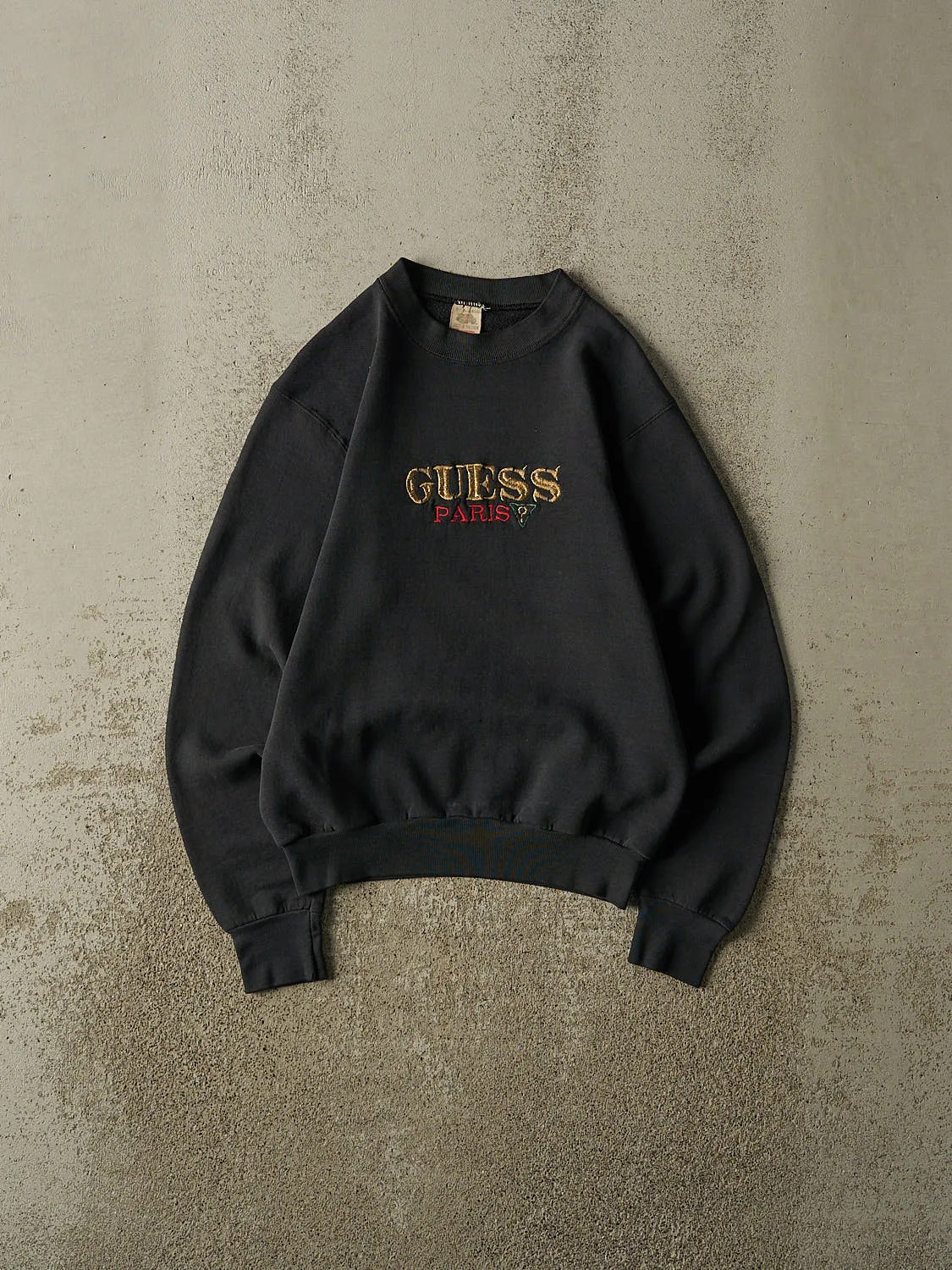 Vintage 80s Faded Black Guess Paris Embroidered Crewneck (XS) sold by Rebalance Vintage