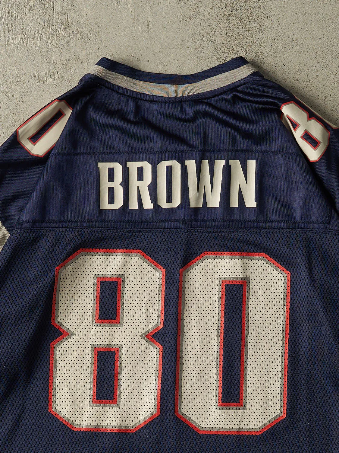 Vintage Y2K Navy Blue New England Patriots #80 Brown Football Jersey (XL/XXL) sold by Rebalance Vintage product image thumbnail 4