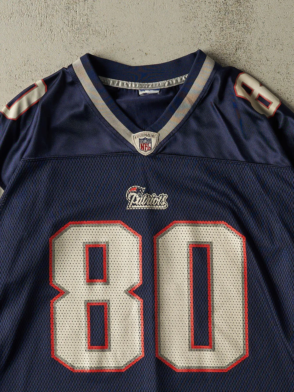 Vintage Y2K Navy Blue New England Patriots #80 Brown Football Jersey (XL/XXL) sold by Rebalance Vintage product image thumbnail 3