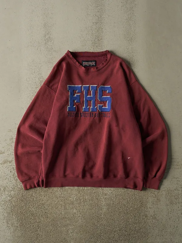 Vintage 90s Burgundy FHS Silver Wolves Softball Crewneck (L) made by Rebalance Vintage