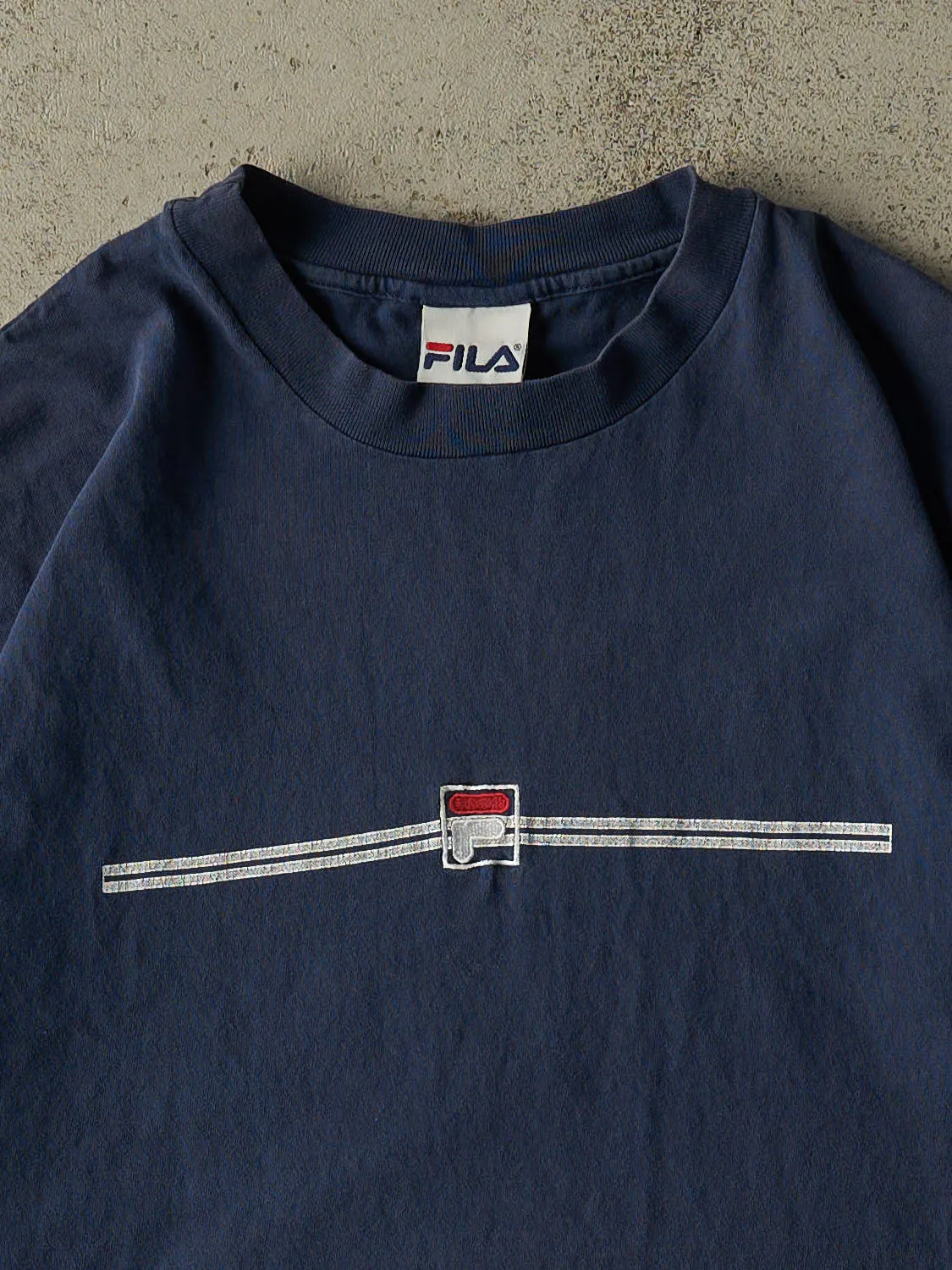 Vintage 90s Navy Blue Fila Embroidered Tee (XL) sold by Rebalance Vintage product image thumbnail 2