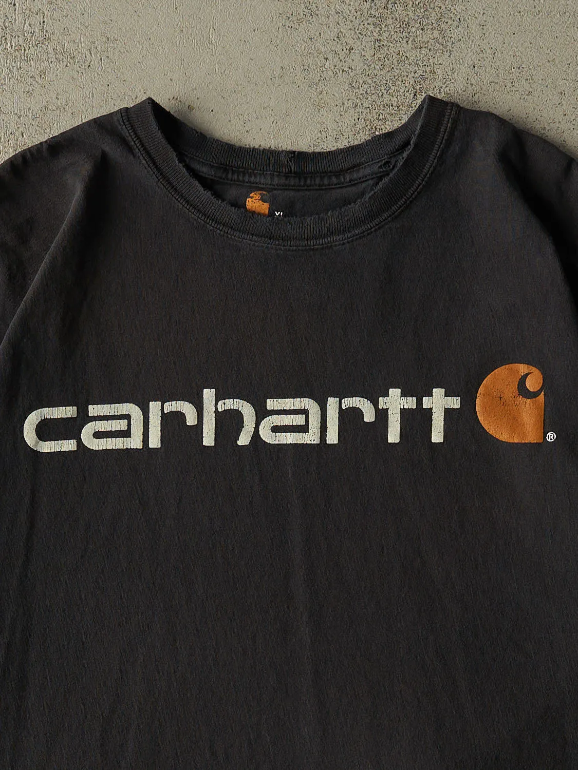 Vintage Y2K Faded Black Carhartt Logo Tee (XL/XXL) sold by Rebalance Vintage product image thumbnail 2