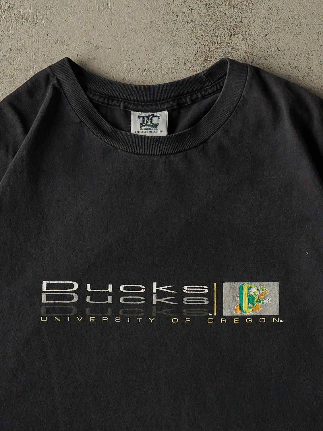 Vintage 90s Faded Black University of Oregon Ducks Tee (L/XL) sold by Rebalance Vintage product image thumbnail 2