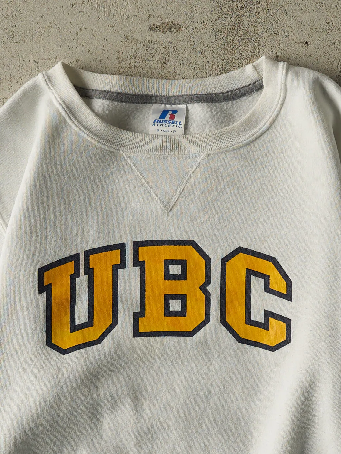 Vintage Y2K White Russell Athletic UBC Crewneck (XS/S) sold by Rebalance Vintage product image thumbnail 2