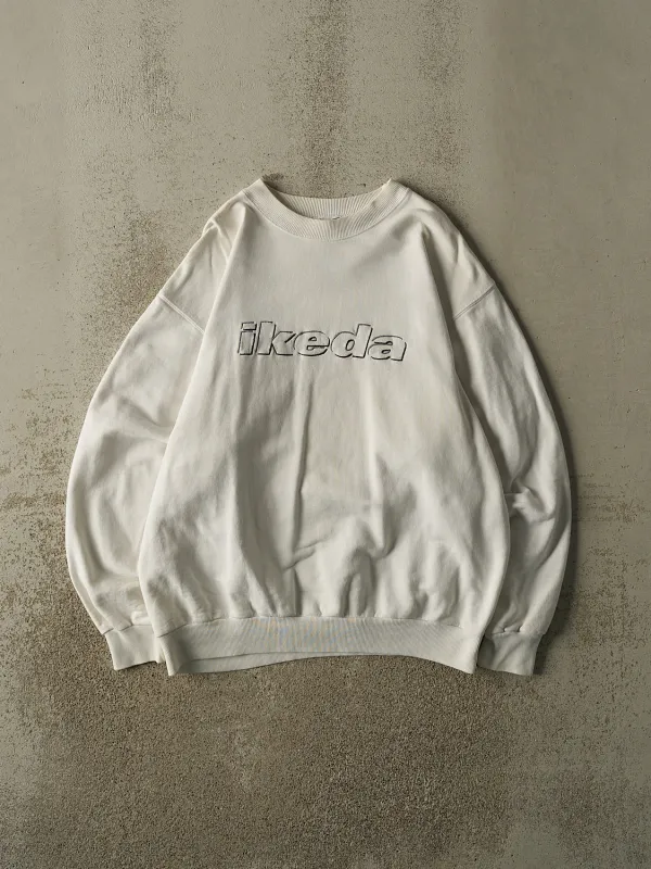 Vintage 90s White Ikeda Embroidered Crewneck (L) made by Rebalance Vintage