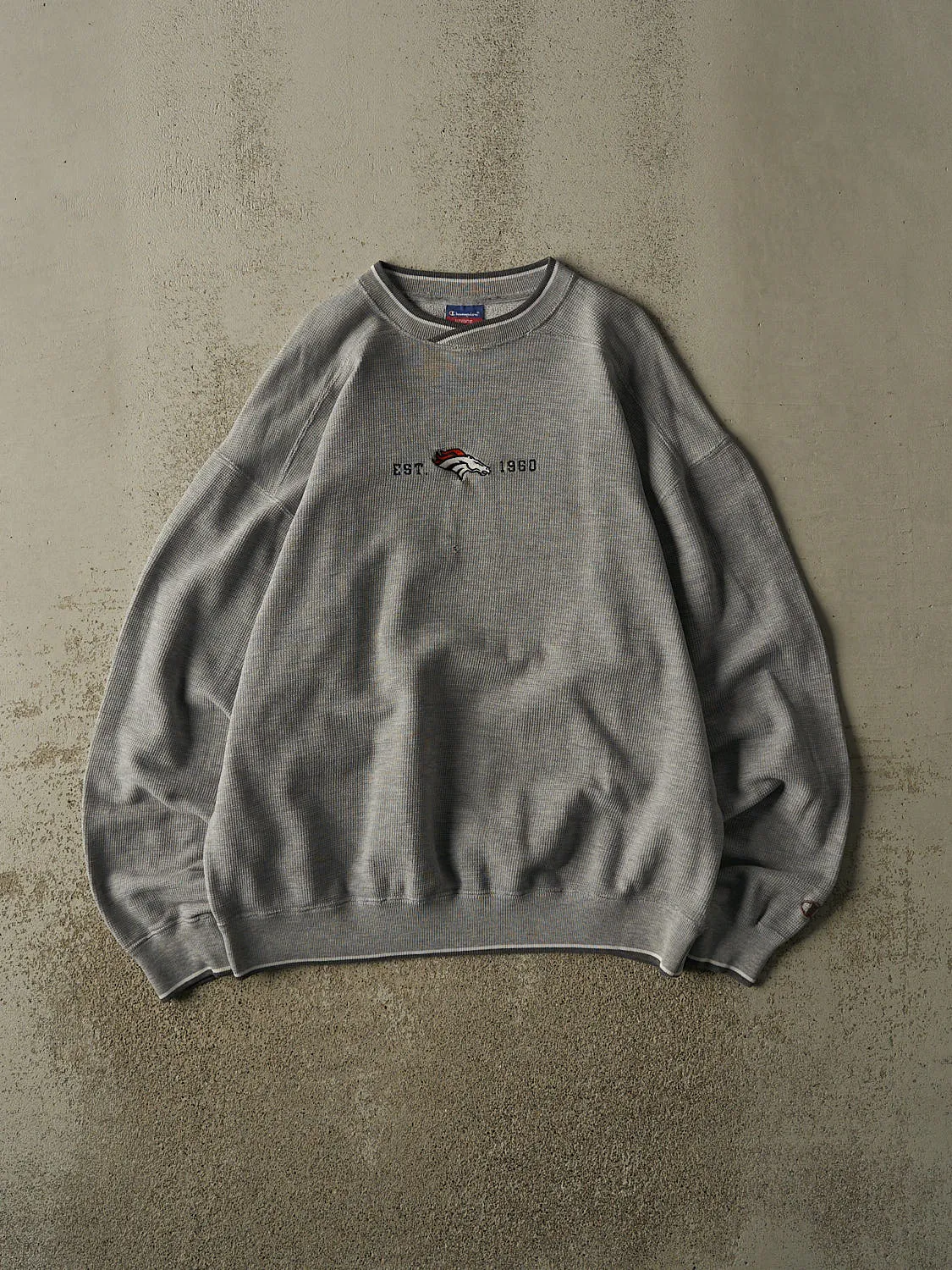 Vintage 90s Grey Denver Broncos Textured Crewneck (XL) sold by Rebalance Vintage