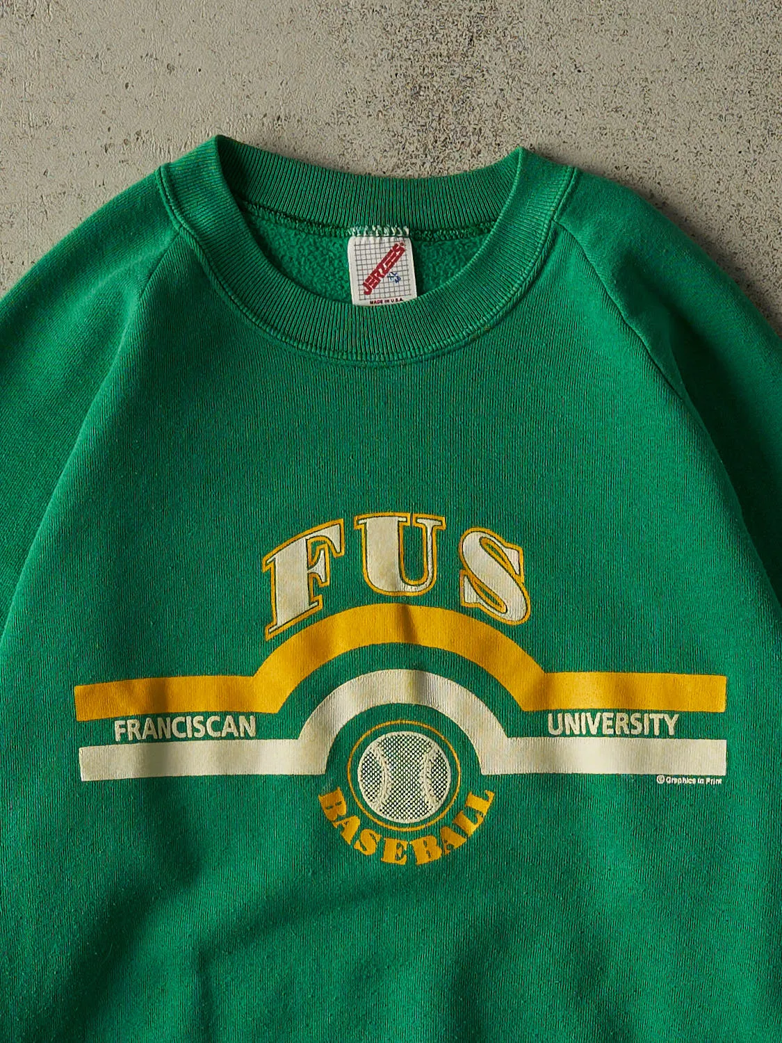 Vintage 80s Green Franciscan University Baseball Crewneck (M) sold by Rebalance Vintage product image thumbnail 2