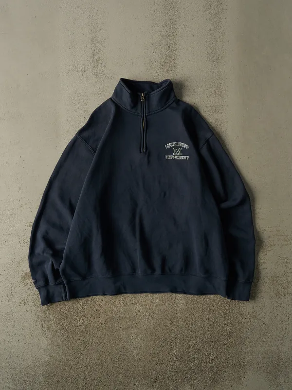 Vintage 90s Navy Blue Mercyhurst University Quarter Zip Sweater (XL/XXL) made by Rebalance Vintage