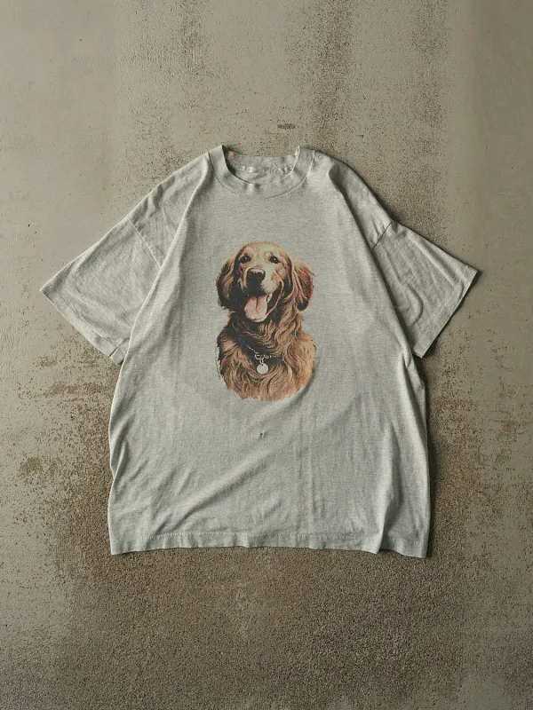 Vintage 90s Heather Grey Dog Single Stitch Tee (XL) made by Rebalance Vintage
