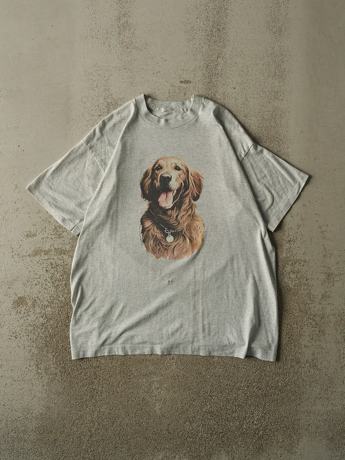 Vintage 90s Heather Grey Dog Single Stitch Tee (XL) sold by Rebalance Vintage