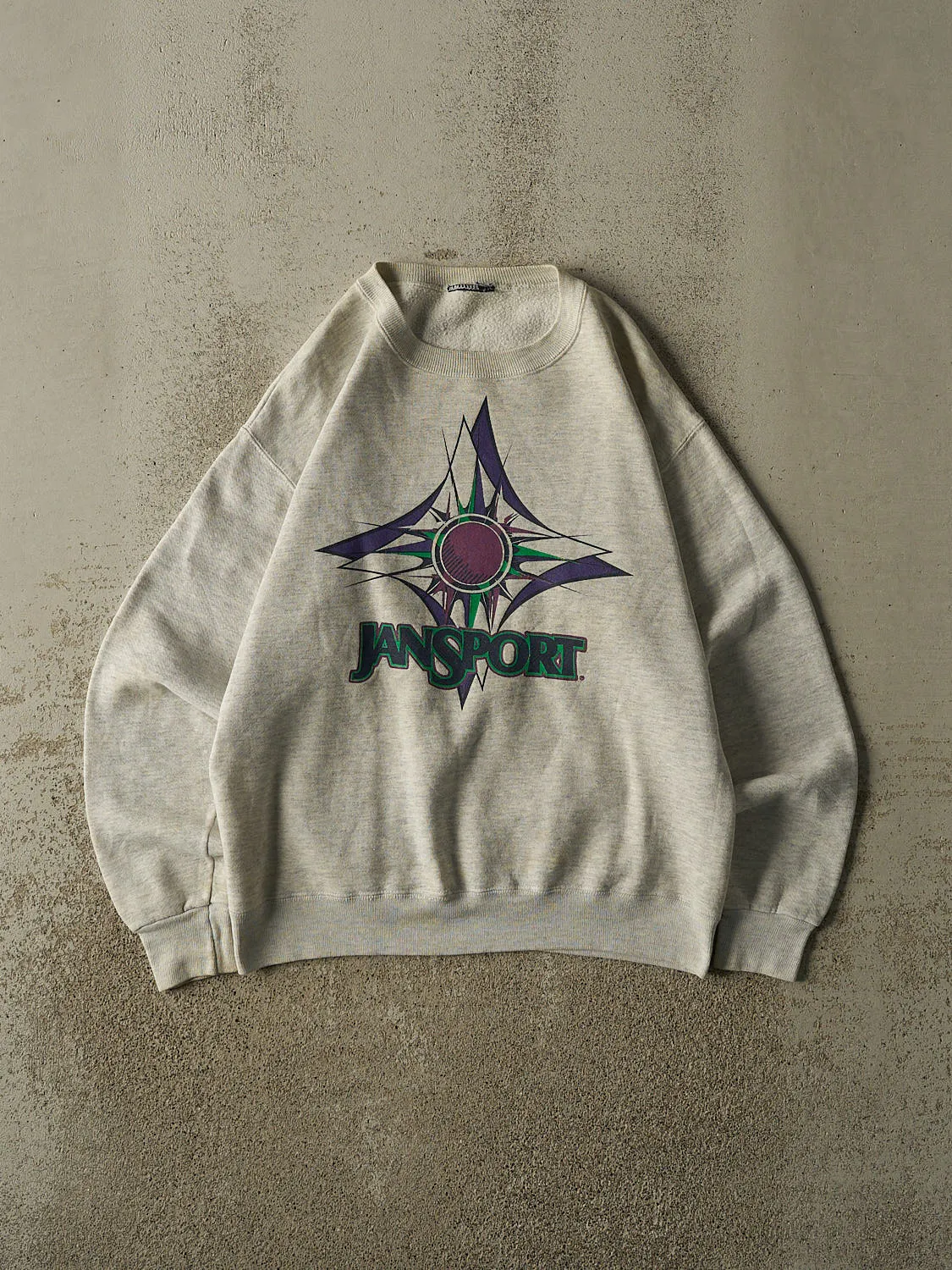 Vintage 90s Heather Grey Jansport Logo Crewneck (S/M) sold by Rebalance Vintage
