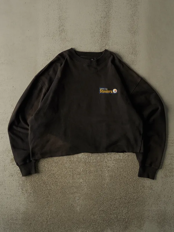 Vintage 90s Black Pittsburgh Steelers Cropped Embroidered Crewneck (L/XL) made by Rebalance Vintage
