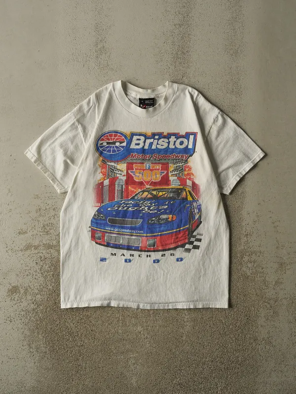 Vintage 00' White Nascar Bristol Motor Speedway Tee (M/L) made by Rebalance Vintage