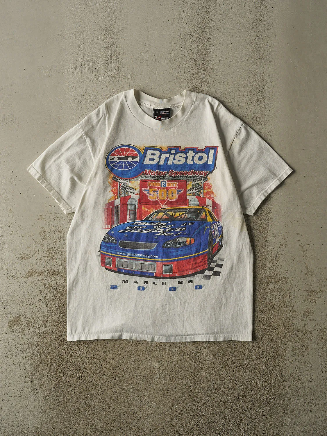 Vintage 00' White Nascar Bristol Motor Speedway Tee (M/L) sold by Rebalance Vintage